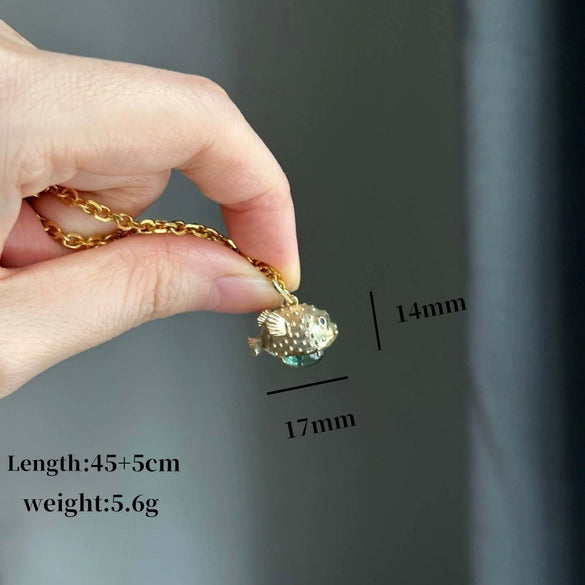 Puffer Pendant Natural Stone Necklace Copper O Shaped Chain Vintage Animals Zodiac Signs Electroplated