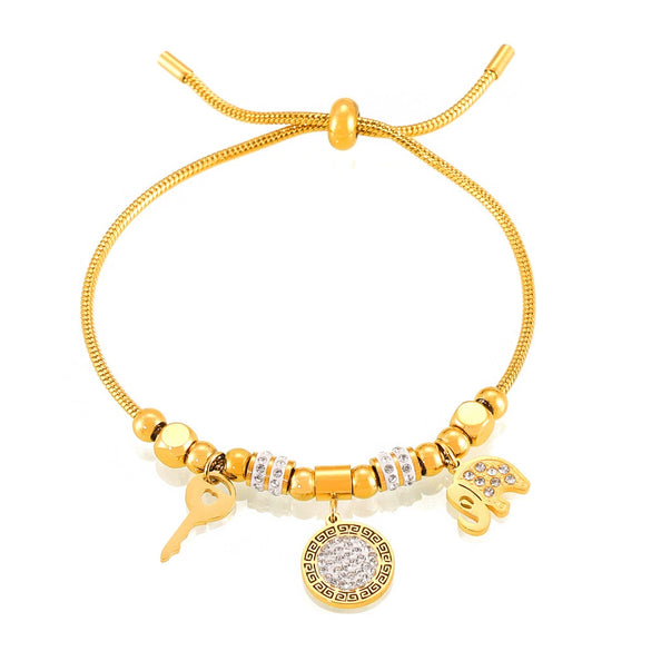 Pullout Buckle Jewelry Multielement Pendant 316L Stainless Steel Goldplated Geometric Bracelet