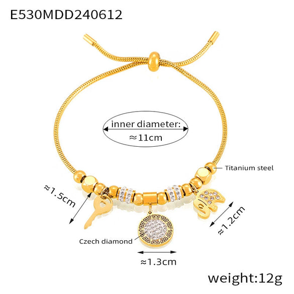 Pullout Buckle Jewelry Multielement Pendant 316L Stainless Steel Goldplated Geometric Bracelet