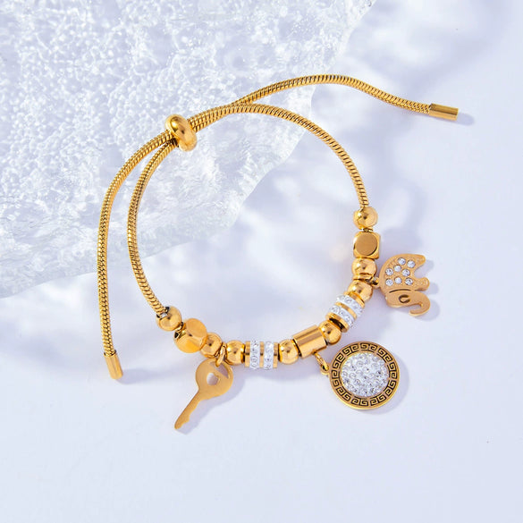 Pullout Buckle Jewelry Multielement Pendant 316L Stainless Steel Goldplated Geometric Bracelet