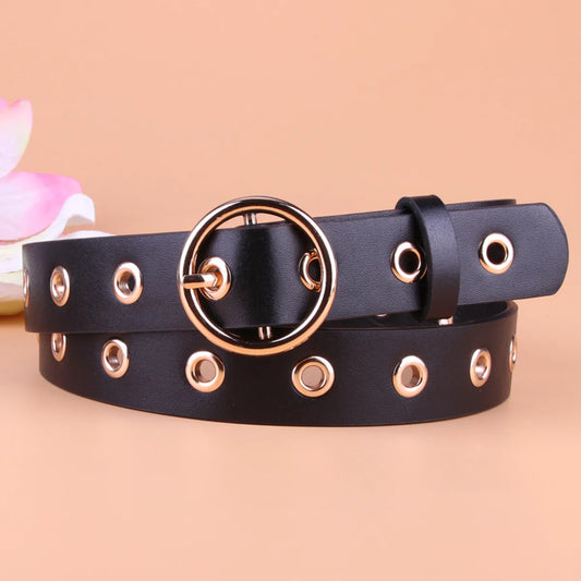 Punch-Free Women'S Pu Belt Korean Round Buckle Ladies Puffy Decorative Belt Wholesale Nihaojewelry