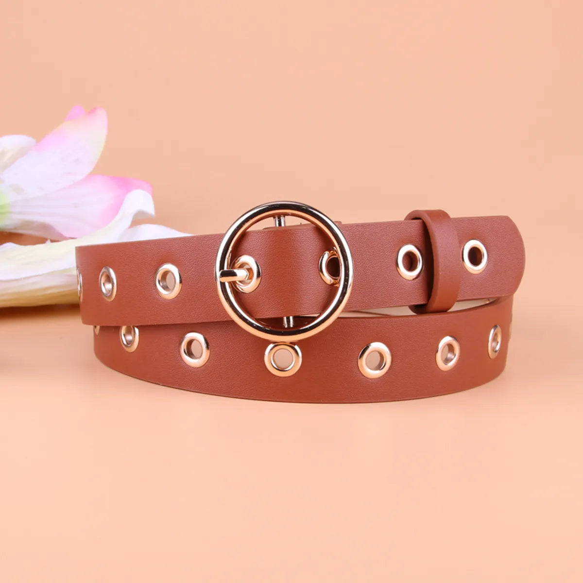 Punch-Free Women'S Pu Belt Korean Round Buckle Ladies Puffy Decorative Belt Wholesale Nihaojewelry