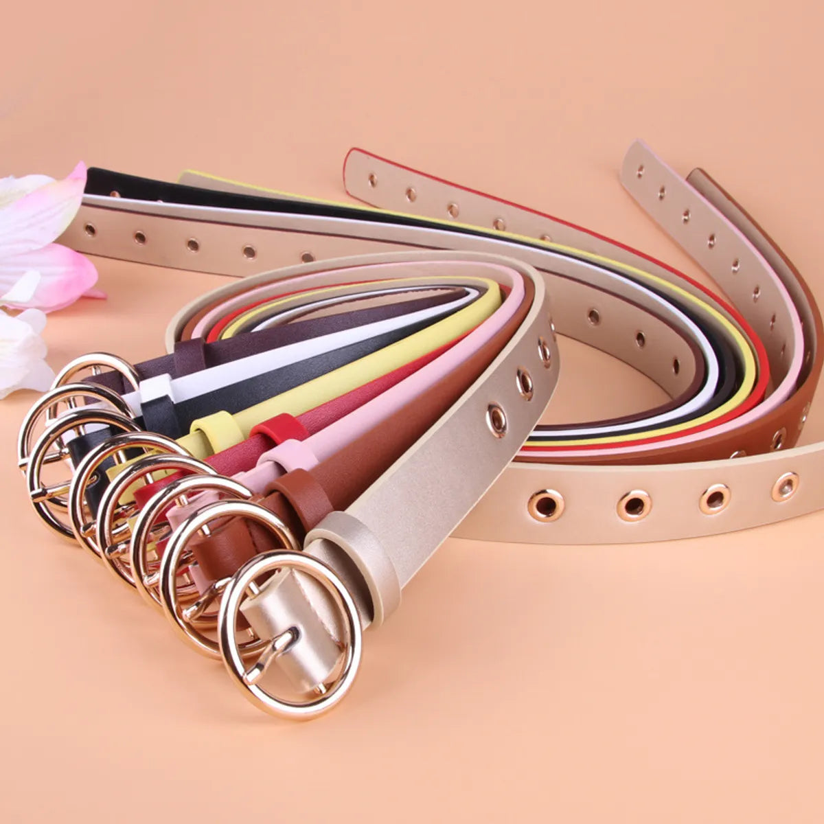 Punch-Free Women'S Pu Belt Korean Round Buckle Ladies Puffy Decorative Belt Wholesale Nihaojewelry