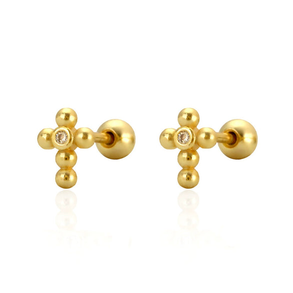Puncture Earrings S925 Silver Ins Cross Diamond Thread Ear Jewelry Electroplated For Women