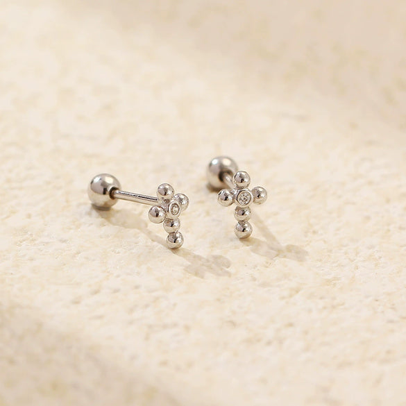 Puncture Earrings S925 Silver Ins Cross Diamond Thread Ear Jewelry Electroplated For Women