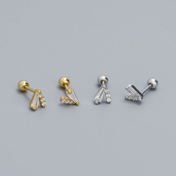Puncture Earrings 925 Silver Geometric Electroplating Vshaped Screw Ear Nail