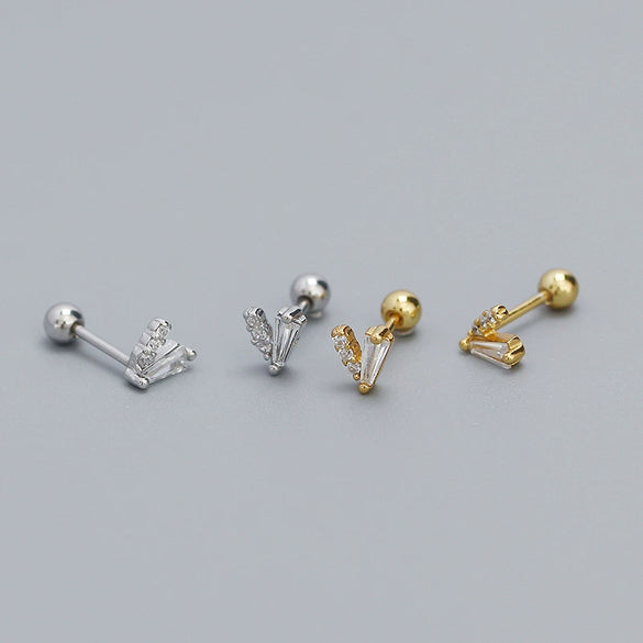 Puncture Earrings 925 Silver Geometric Electroplating Vshaped Screw Ear Nail