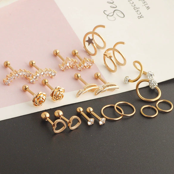 Puncture Jewelry Set Stainless Steel Star Fashion Earrings Ear Clip Ear Nail Cartilage Ear Bone