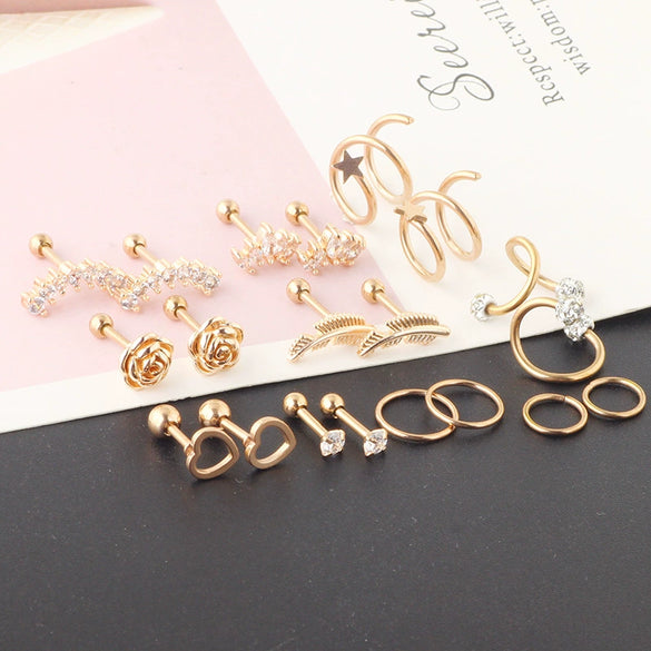Puncture Jewelry Set Stainless Steel Star Fashion Earrings Ear Clip Ear Nail Cartilage Ear Bone