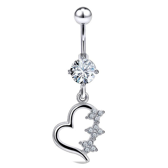 Puncture Jewelry Stainless Steel Geometric Belly Button Ring With Electroplating Treatment And Simple Style Plant Flowers Pattern