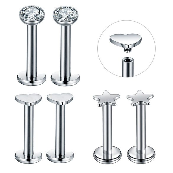Puncture Jewelry Stainless Steel Heartshaped Lip Nail With Zircon And Electroplating Treatment