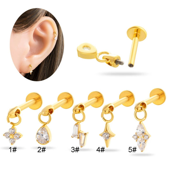 Puncture Jewelry Titanium Alloy Water Drop Shape Zircon Pendant With Inner Teeth Screw Rod Electroplated For Women