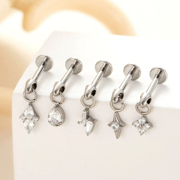 Puncture Jewelry Titanium Alloy Water Drop Shape Zircon Pendant With Inner Teeth Screw Rod Electroplated For Women