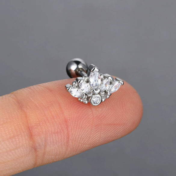 Puncture Stud Earrings Copper Inlaid Zircon Crown Shape Electroplated