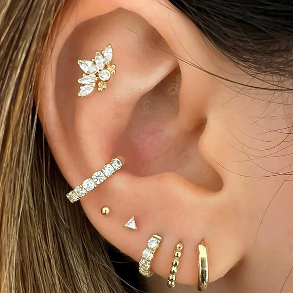 Puncture Stud Earrings Copper Inlaid Zircon Crown Shape Electroplated
