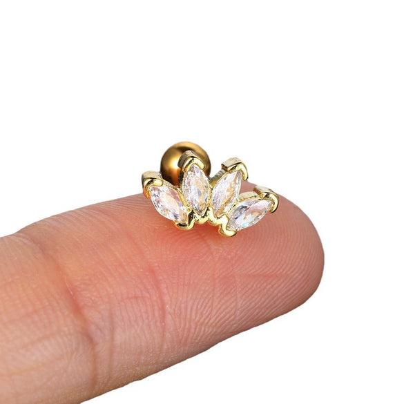 Puncture Stud Earrings Copper Inlaid Zircon Crown Shape Electroplated