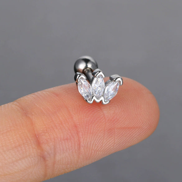 Puncture Stud Earrings Copper Inlaid Zircon Crown Shape Electroplated