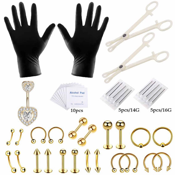 Puncture Tools Set Stainless Steel Heart Pattern Electroplated Unisex