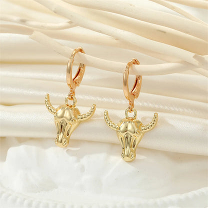 Punk Alloy Rose Cross Animal Bull Head Rocket Ear Ring