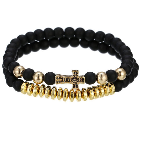 Punk Bracelet Copper Inlaid With Zircon Volcanic Stone Ball Skull Handmade Unisex