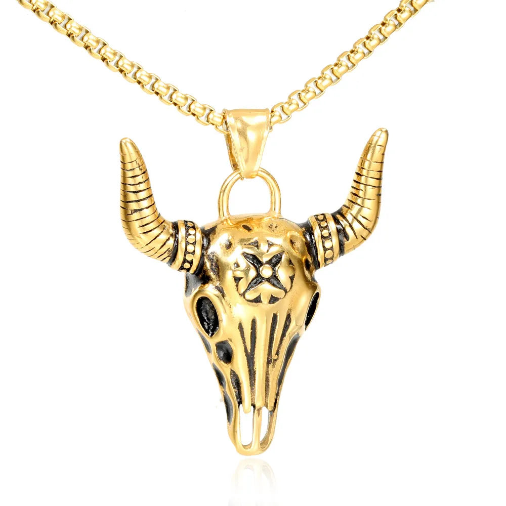 Punk Cattle Titanium Steel None 18K Gold Plated Men'S