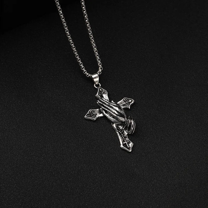 Punk Classic Style Cross Palm Metal Plating Unisex Pendant Necklace