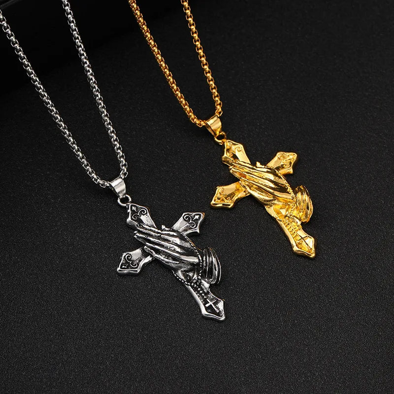 Punk Classic Style Cross Palm Metal Plating Unisex Pendant Necklace