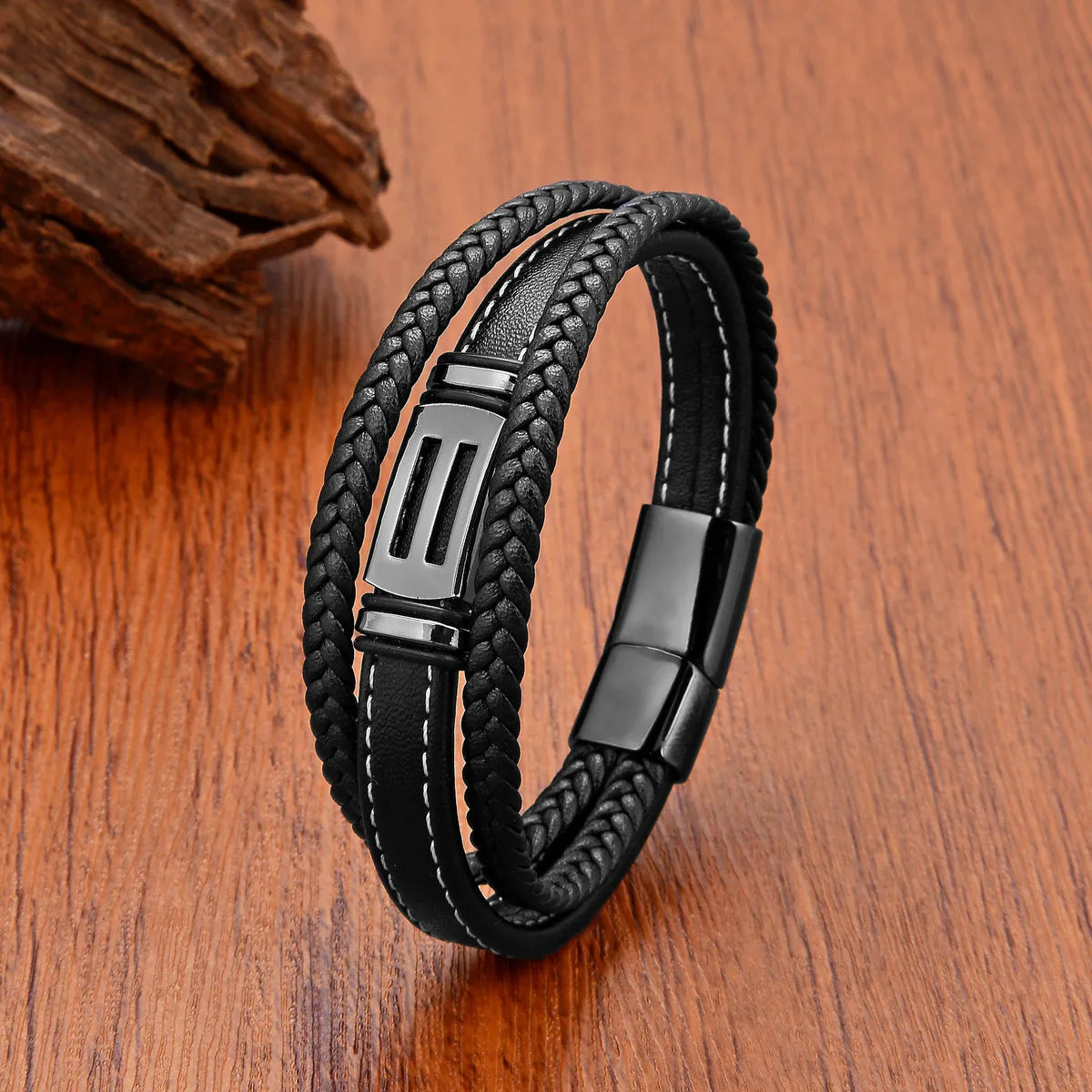 Punk Classic Style Geometric Leather Rope Metal Layered Men'S Bracelets