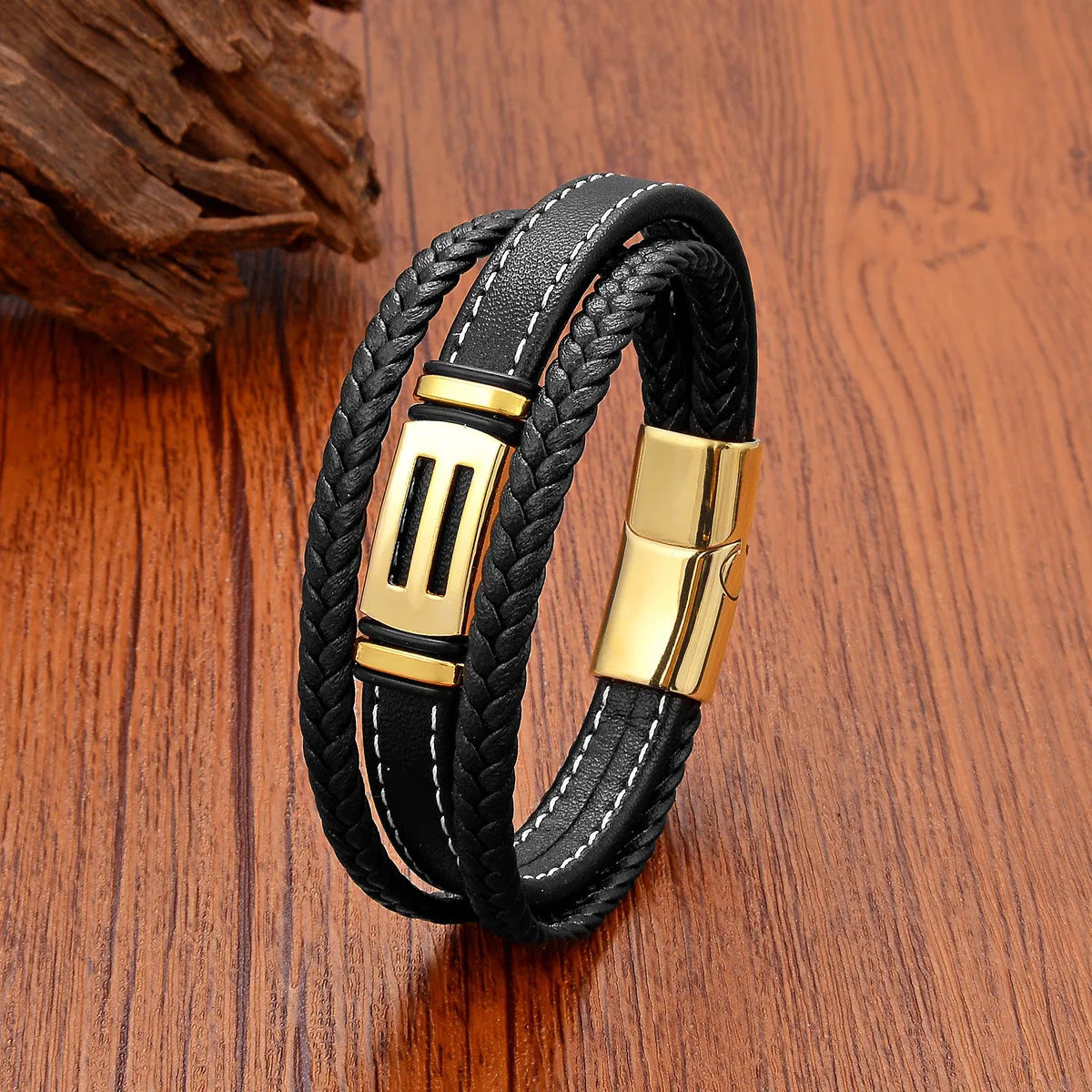 Punk Classic Style Geometric Leather Rope Metal Layered Men'S Bracelets