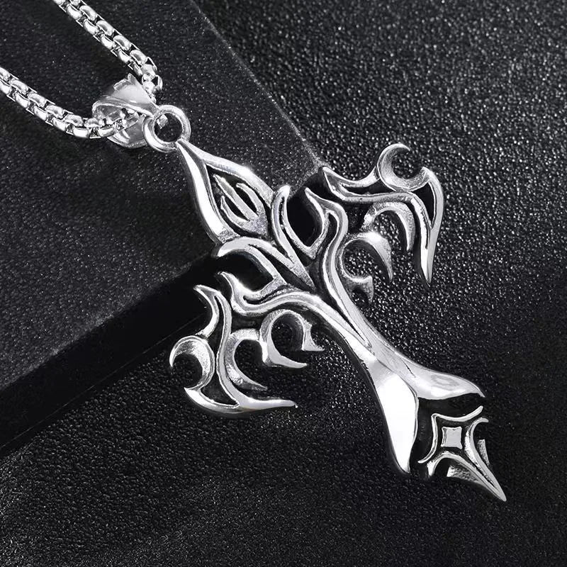 Punk Cool Style Cross Flame Alloy Plating Men'S Pendant Necklace Long Necklace