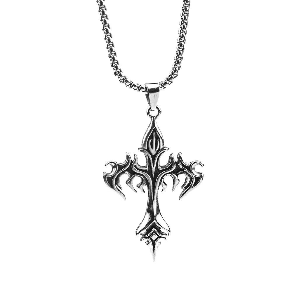 Punk Cool Style Cross Flame Alloy Plating Men'S Pendant Necklace Long Necklace