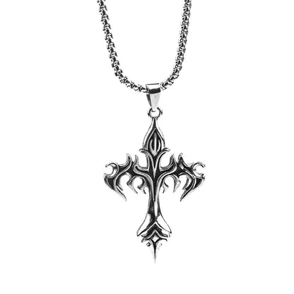 Punk Cool Style Cross Flame Alloy Plating Men'S Pendant Necklace Long Necklace