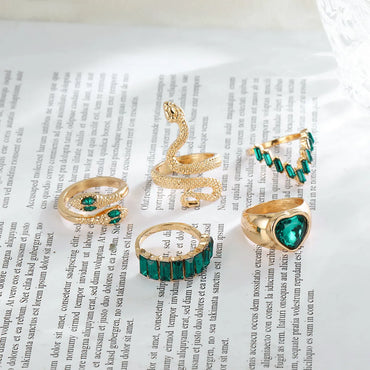 Punk Cool Style Heart Shape Snake Alloy Plating Inlay Artificial Gemstones Women'S Rings