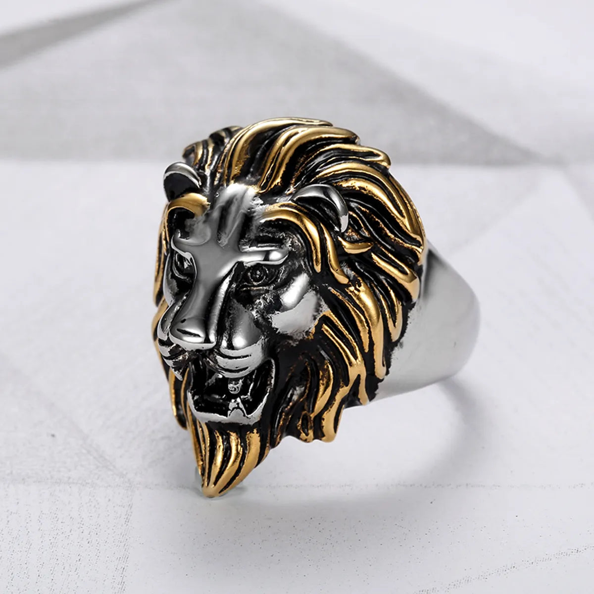 304 Stainless Steel Punk Cool Style Plating Lion Rings