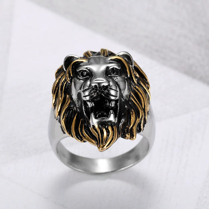 304 Stainless Steel Punk Cool Style Plating Lion Rings