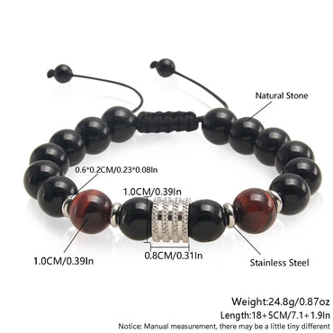 Punk Cool Style Round 304 Stainless Steel Natural Stone Beaded Braid White Gold Plated Men'S Bracelets