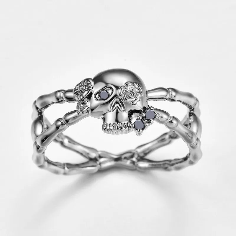 Punk Cool Style Skull Alloy Plating Inlay Rhinestones Women'S Rings