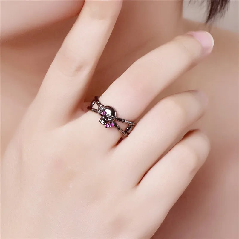 Punk Cool Style Skull Alloy Plating Inlay Rhinestones Women'S Rings