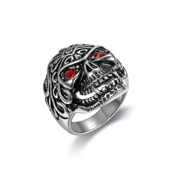 Punk Cool Style Skull Stainless Steel Inlay Rhinestones Men'S Rings