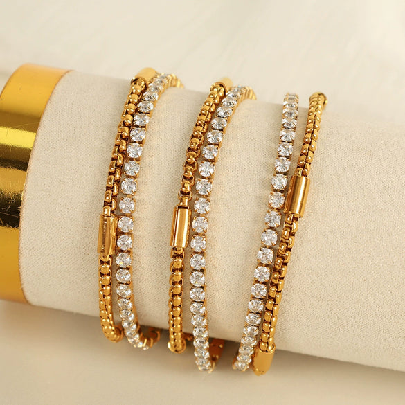 Punk Creative Hiphop Allmatch Diamondencrusted Multilayer Stacked 316L Stainless Steel Chain Hand Jewelry For Women Electroplated