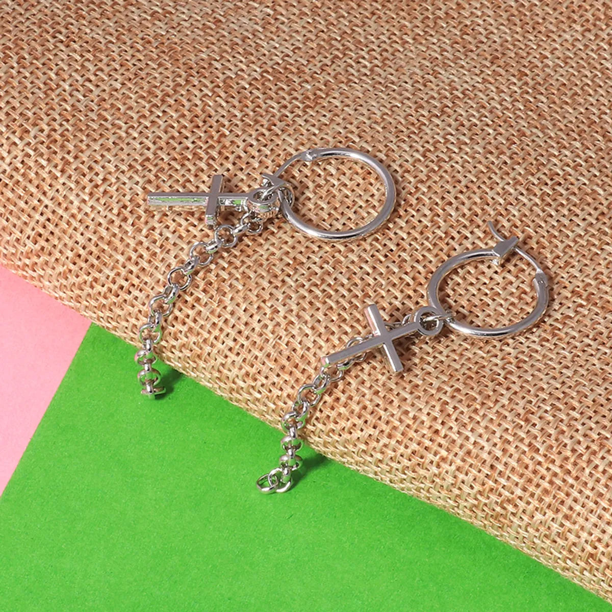 Punk Cross Chain Alloy Drop Earrings