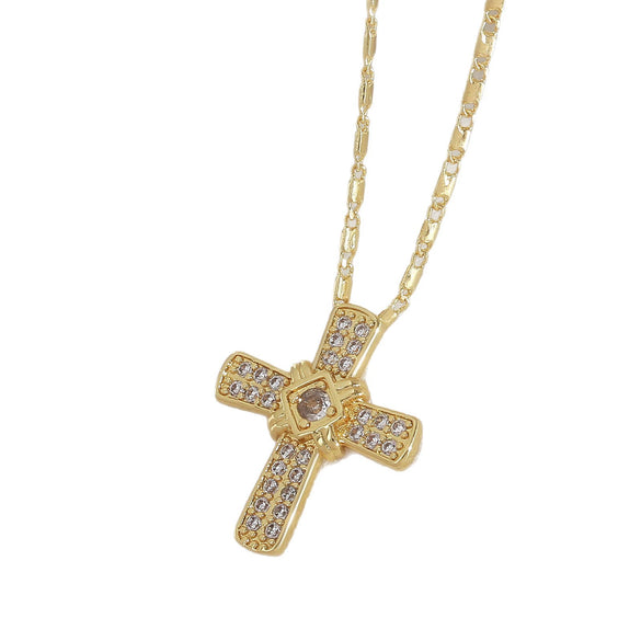 Punk Cross Copper Necklace With Electroplating And O Word Chain Unisex Fashion Design