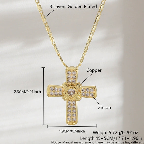 Punk Cross Copper Necklace With Electroplating And O Word Chain Unisex Fashion Design