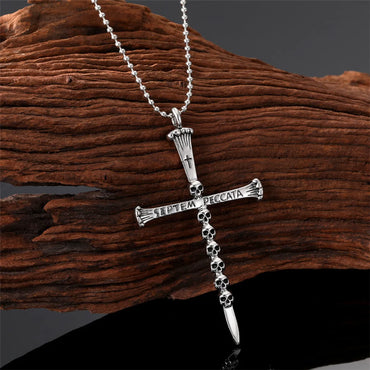 Punk Cross Nail Skull Alloy Titanium Steel Carving Men'S Pendant Necklace