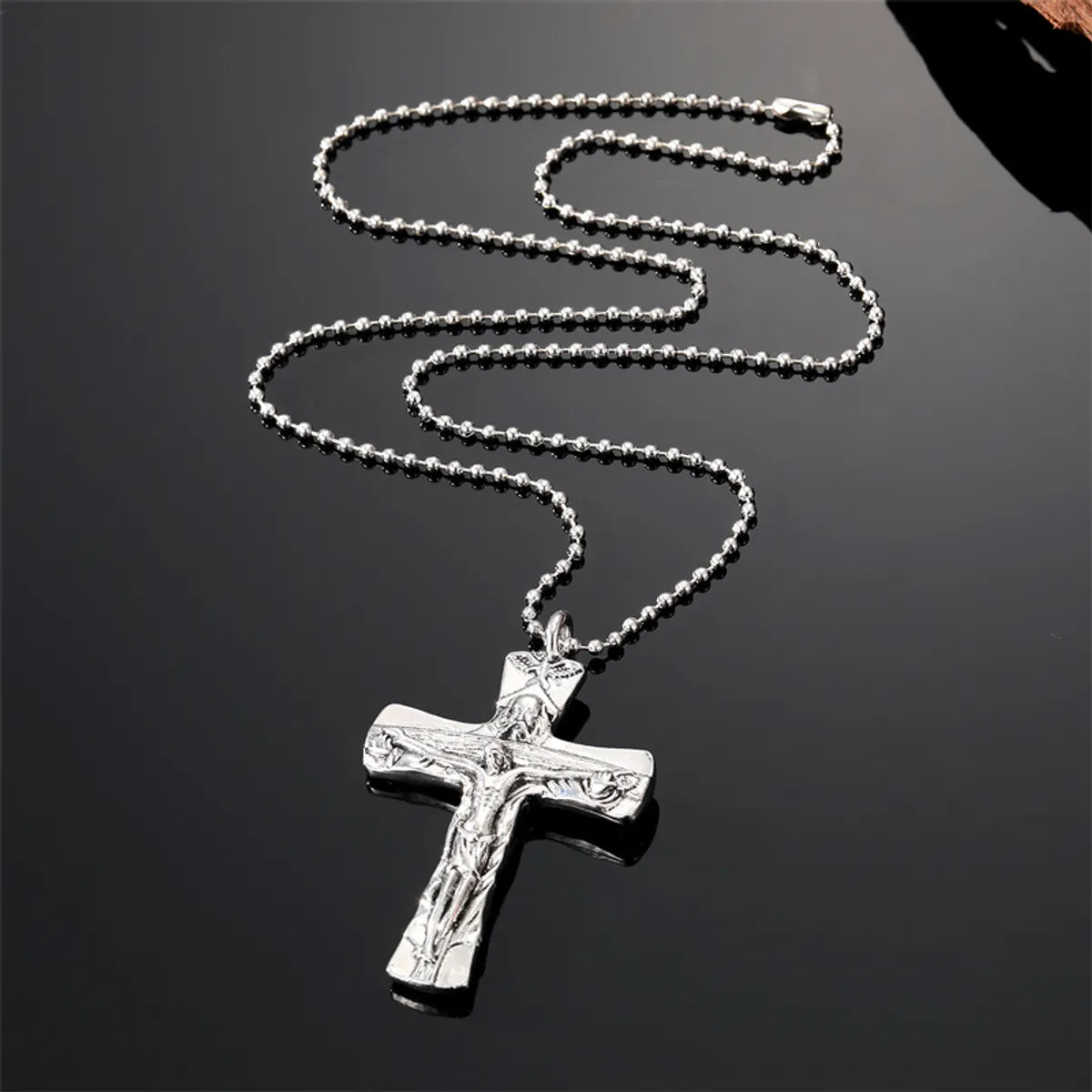 Punk Cross Nail Skull Alloy Titanium Steel Carving Men'S Pendant Necklace