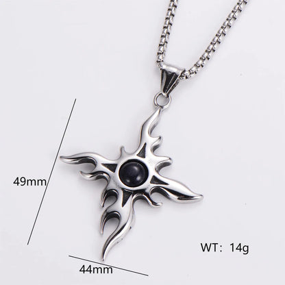 Punk Cross Palm Feather 304 Stainless Steel Polishing Inlay Resin Men'S Pendant Necklace