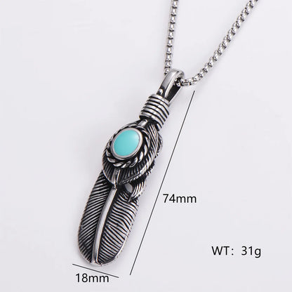 Punk Cross Palm Feather 304 Stainless Steel Polishing Inlay Resin Men'S Pendant Necklace