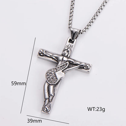 Punk Cross Palm Feather 304 Stainless Steel Polishing Inlay Resin Men'S Pendant Necklace