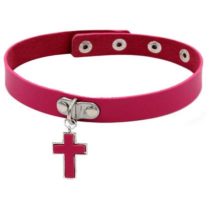 Punk Cross Pu Leather Patchwork Unisex Choker