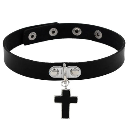 Punk Cross Pu Leather Patchwork Unisex Choker